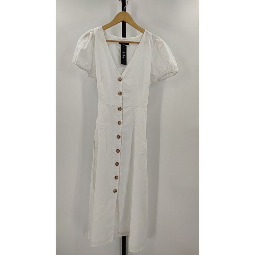 Lulu's White Midi Dress with Button Detail